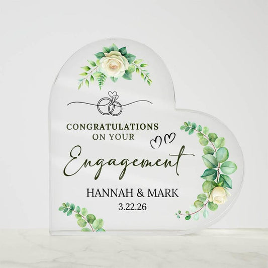 Personalized Engagement Gift, Heart Acrylic Plaque, Engagement Gift for Couple, Engagement Keepsake Gift, Engaged Gift for Couple