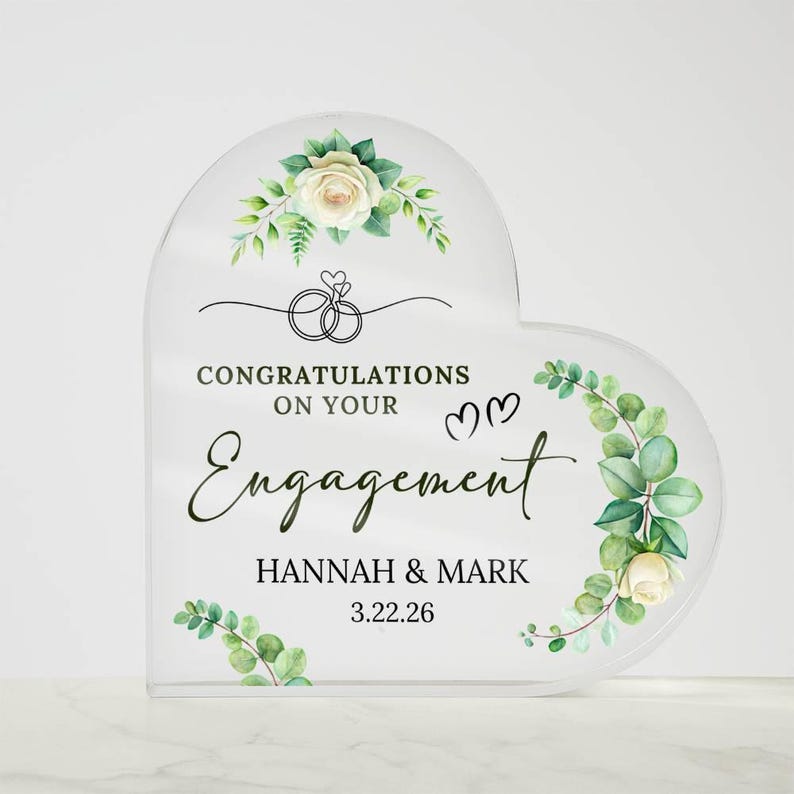 Personalized Engagement Gift, Heart Acrylic Plaque, Engagement Gift for Couple, Engagement Keepsake Gift, Engaged Gift for Couple
