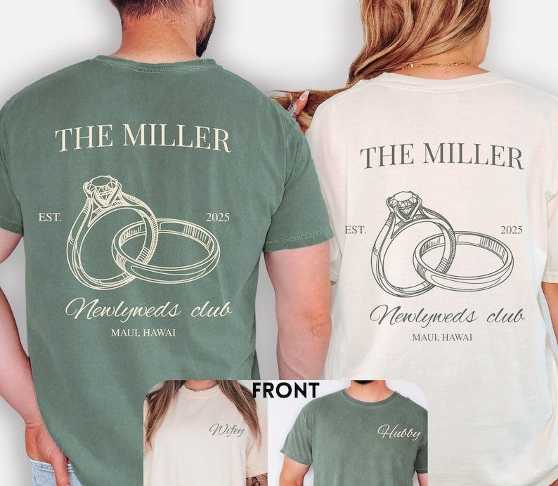 Just Married Newlyweds Shirts, Mr and Mrs Honeymoon Tees, Custom Wifey and Hubby Gift