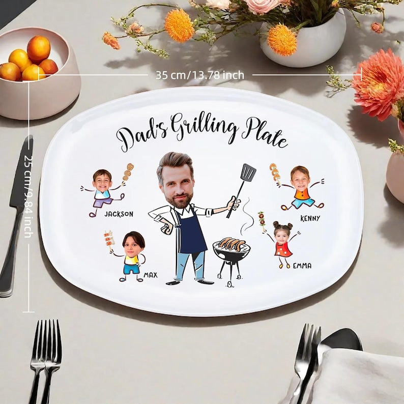 Personalized Daddy's Grilling Plate with Kid's Photos and Names, Custom Gift for Dad, Grandpa, Memorable Keepsake, Father's Day Gift