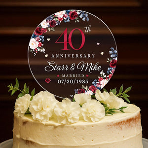 Personalized 40th Wedding Anniversary Acrylic Cake Topper, 40 Ruby Wedding Gifts For Parents, Ruby 40 Anniversary Gift, Husband Gift