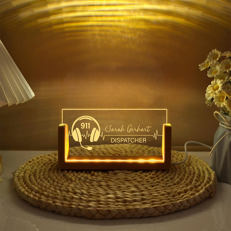 Custom Desk Name Plate For Dispatcher, 911 Dispatcher Gift, Emergency First Responder Gift, Acrylic Nameplate, Graduation gift, Desk Decor