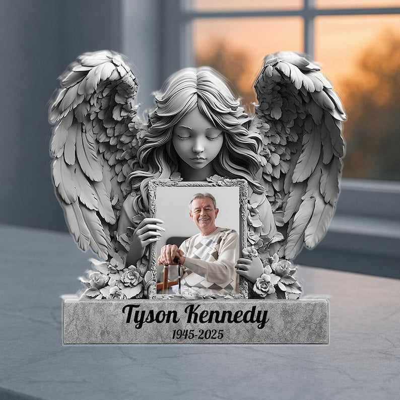 Angel Wings - Personalized Memorial Custom Shaped Acrylic Plaque, In Loving Memory Gift, Memorial Gift For Family, Sympathy Gift