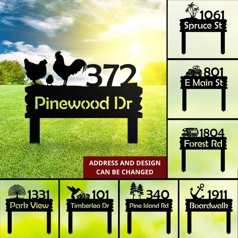 Custom Metal Address Yard Sign with House Number, Personalized Lawn Address Stake, Custom Address Sign, Outdoor Home Marker, Garden Sign