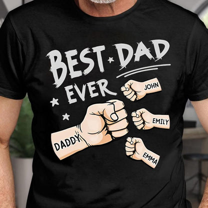 Personalized Dad Raised Fist Bump Shirt, Best Dad Ever American Flag Shirt, Custom Fathers Day Shirt With Kids Names, Fathers Day Gift