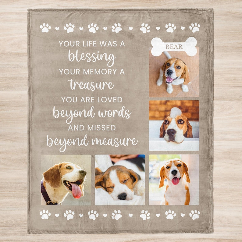 Personalized Dog Memorial Blanket, Custom Pet Memorial Gift, Pet Loss, Dog Remembrance, Photo Blanket, Sympathy Gift, In Loving Memory
