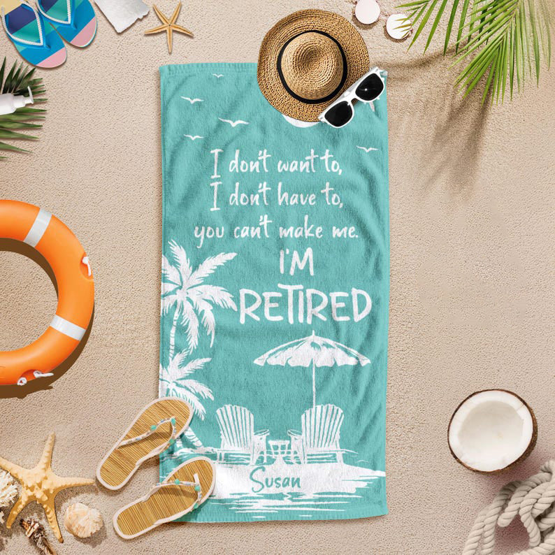 Retirement Gift, Beach Towel, Retirement Trip, Retired And Relaxed, Retirement Party, Tropical Towel, Gift For Retiree, Funny Retirement