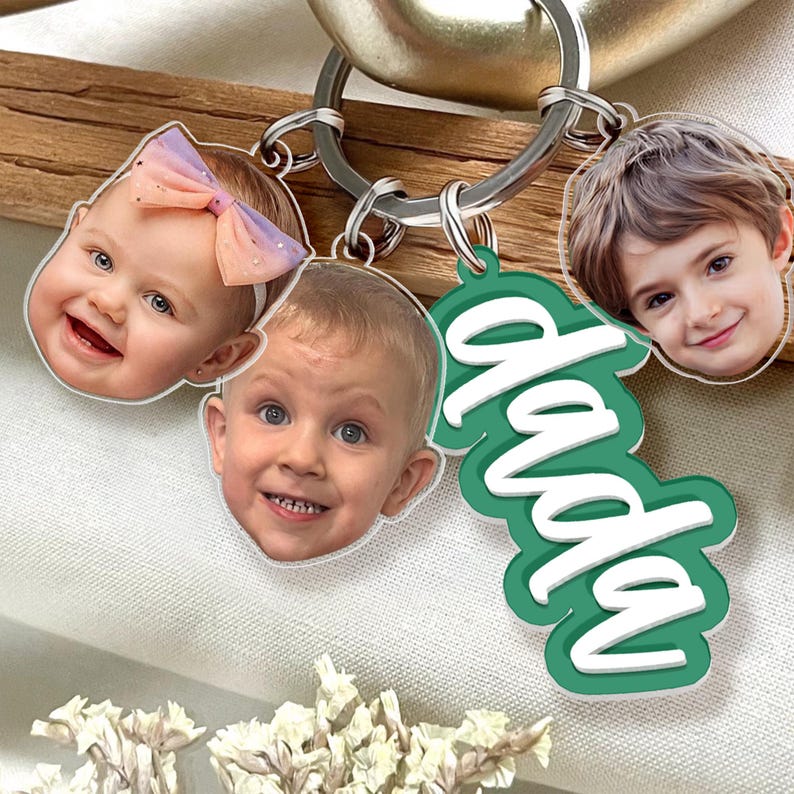 Custom Grandma Keychain With Kids Face Charm, Personalized Mother's Day Gift For Grandma, Nana Keychain Gift From Grandkids, Gift For Mom,
