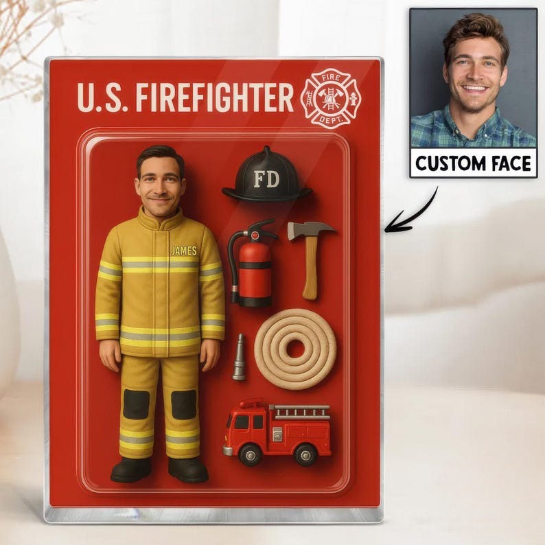 Custom Firefighter Figurine, Personalized Acrylic Block Gift