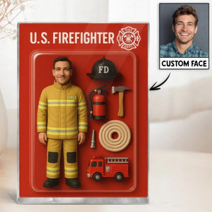 Custom Firefighter Figurine, Personalized Acrylic Block Gift