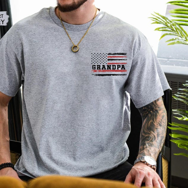 Personalized Grandpa Shirt, Custom Papa Shirt with Kids Name, Fathers Day Gift for Grandpa from Grandkids, Grandpa Flag Shirt, New Papa Gift