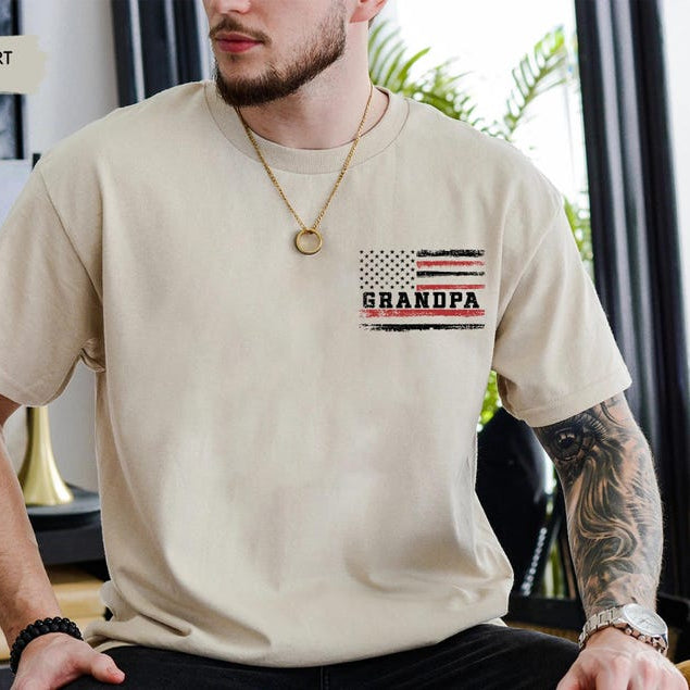 Personalized Grandpa Shirt, Custom Papa Shirt with Kids Name, Fathers Day Gift for Grandpa from Grandkids, Grandpa Flag Shirt, New Papa Gift