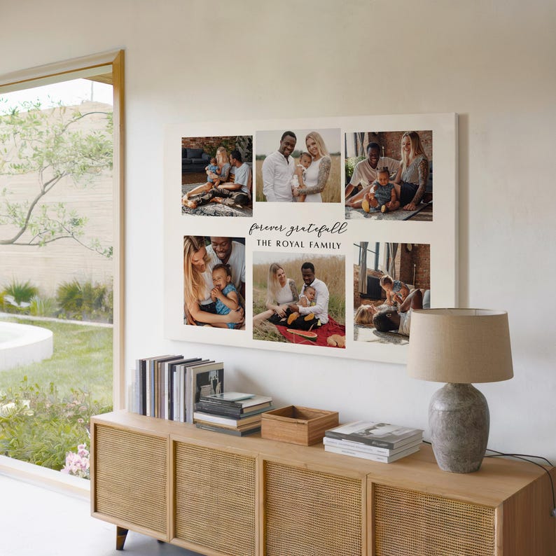 Custom Family Photo Collage Canvas, Custom Family Picture Frame, Personalized Canvas Engagement Wall Art Gift, Anniversary Gift for Parents