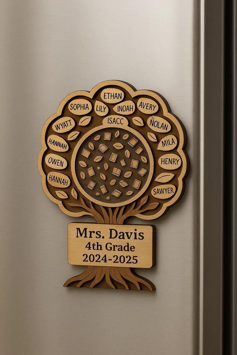 Personalized Teacher Tree Wooden Magnet Custom Teacher Magnet with Student Names, Back to School Gift, Teacher Appreciation