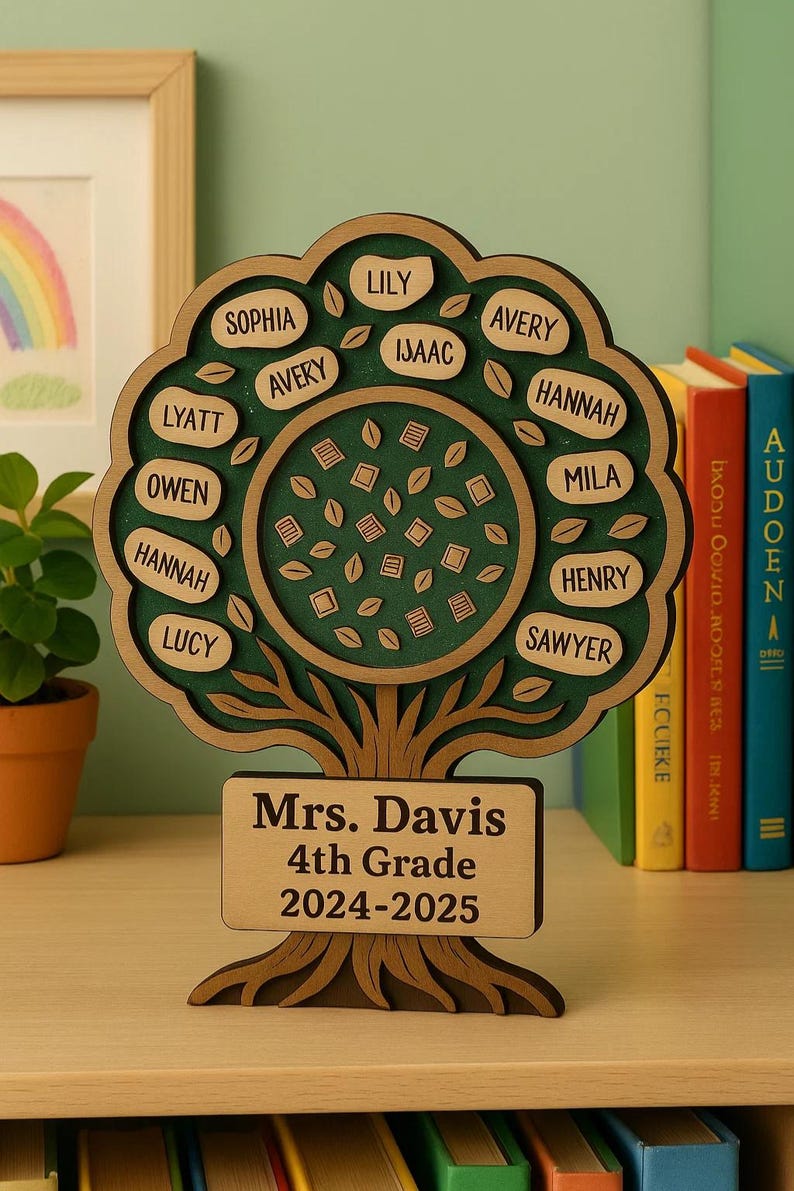 Personalized Teacher Tree Wooden Magnet Custom Teacher Magnet with Student Names, Back to School Gift, Teacher Appreciation