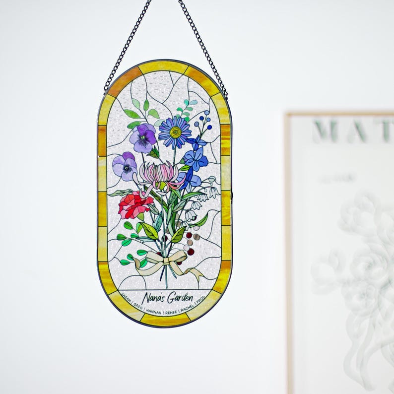 Family Birth Flower Bouquet Birth Month Flowers Personalized Stained Glass Window Hangings Personalized Birth Flower Gift Mothers Day Gift