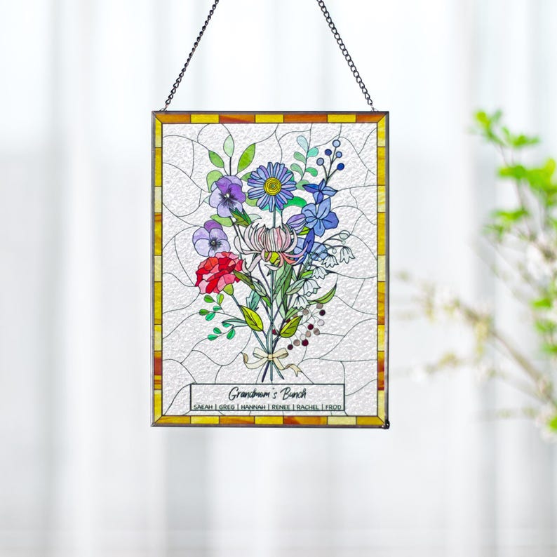 Family Birth Flower Bouquet Birth Month Flowers Personalized Acrylic Window Hangings Personalized Birth Flower Gift Mothers Day Gift