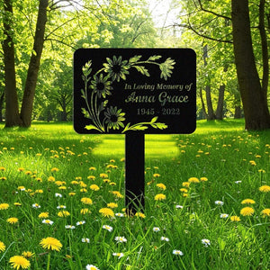 Custom Memorial Yard Sign, Flower Grave Marker, In Loving Memory Sign, Floral Memorial Garden Sign, Metal Tribute Stake for Cemetery, Garden