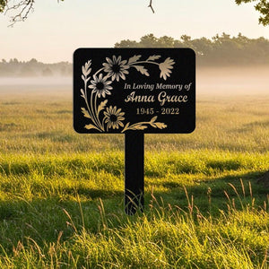 Custom Memorial Yard Sign, Flower Grave Marker, In Loving Memory Sign, Floral Memorial Garden Sign, Metal Tribute Stake for Cemetery, Garden