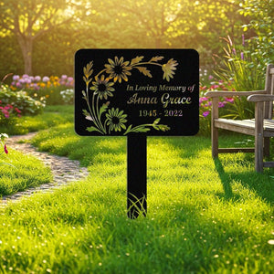 Custom Memorial Yard Sign, Flower Grave Marker, In Loving Memory Sign, Floral Memorial Garden Sign, Metal Tribute Stake for Cemetery, Garden