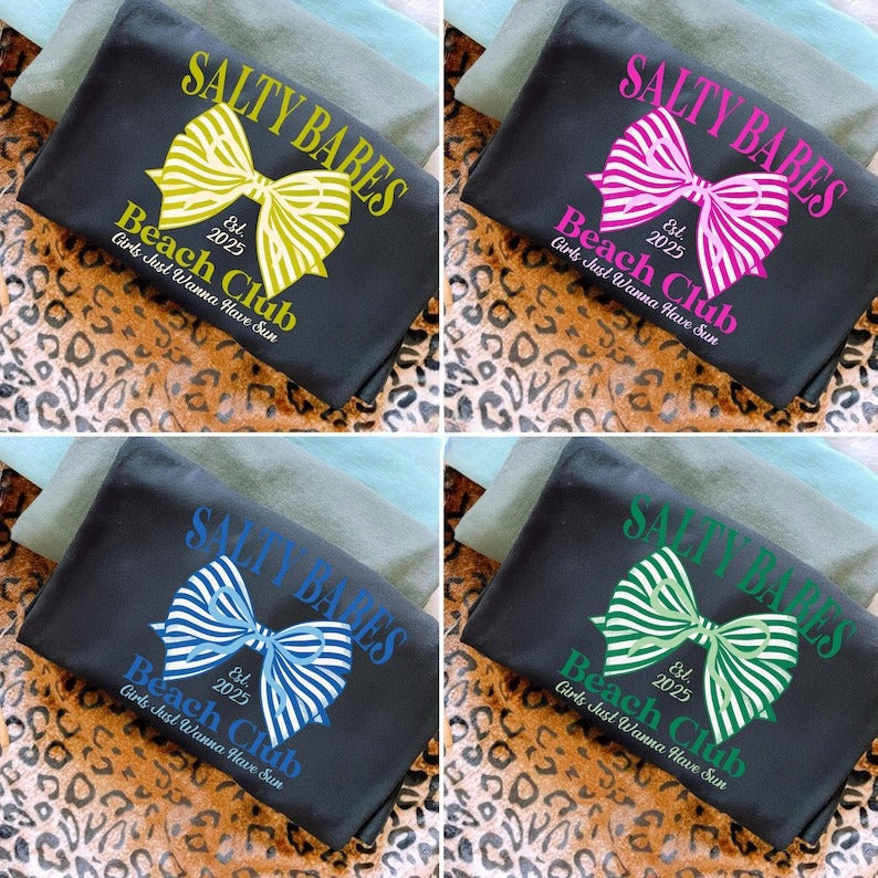 Salty Babes T-Shirt, Coquette Bow Shirt, Neon Summer Shirt Designs, Trendy Summer Beach Shirt, Coquette T-shirt, Beach Aesthetic Shirt, Preppy Beach Shirt