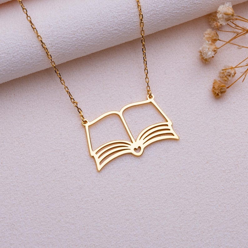 Custom Book Necklace - Mini Book Charm Necklace, Silver Book Lover Necklace, Personalized Jewelry, Gift for Her, Graduation, Teacher Gift