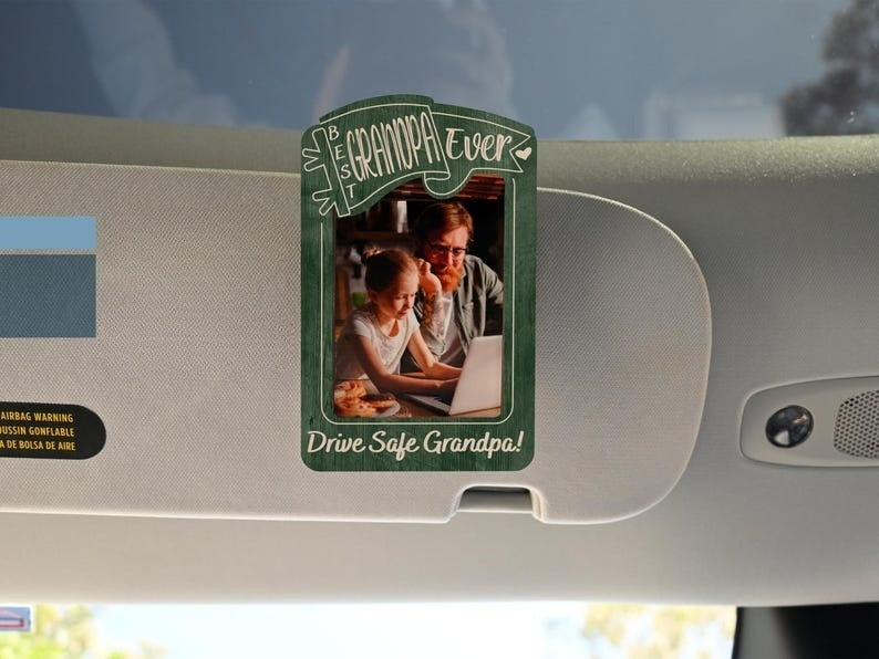 Personalized Father's Day Gift, Picture Frame for Dad Gift, Custom Photo Car Visor, Photo Clip for Car Gift For Dad, Drive Safe Visor Clip
