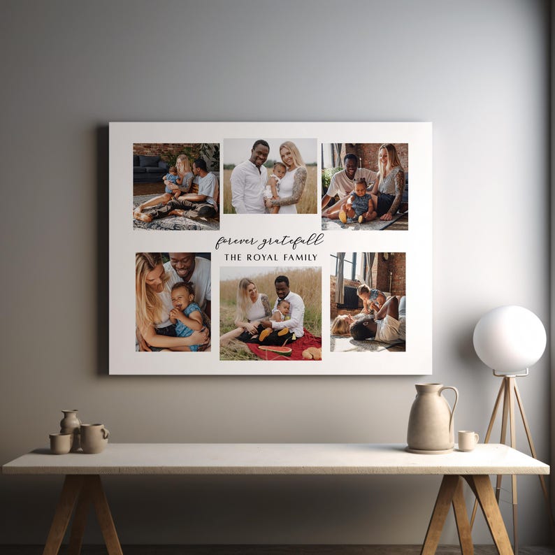 Custom Family Photo Collage Canvas, Custom Family Picture Frame, Personalized Canvas Engagement Wall Art Gift, Anniversary Gift for Parents