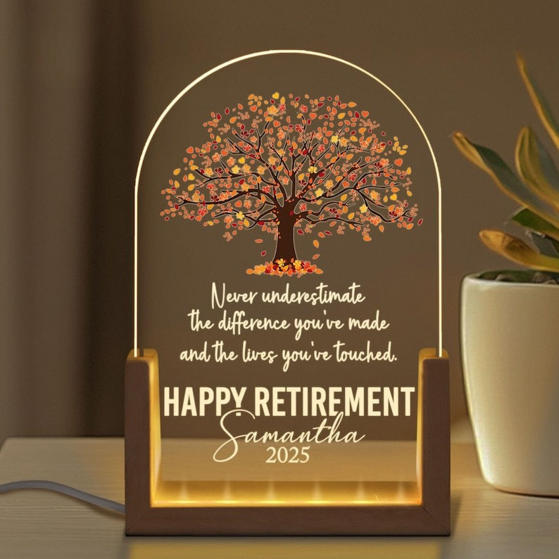 Personalized Retirement Gifts, Happy Retirement Appreciation Gift, Retirement Night Light, Retirement Keepsake, Tree of life Retirement Gift