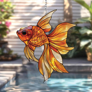 Acrylic Goldfish Window Suncatcher, Faux Stained Glass Fish Decor for Mom, Summer Kitchen, Garden Decor, Marine Accent Home Decor