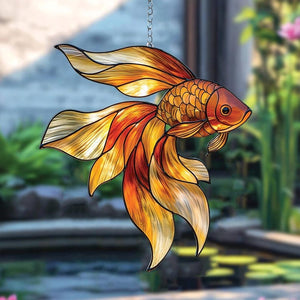Acrylic Goldfish Window Suncatcher, Faux Stained Glass Fish Decor for Mom, Summer Kitchen, Garden Decor, Marine Accent Home Decor
