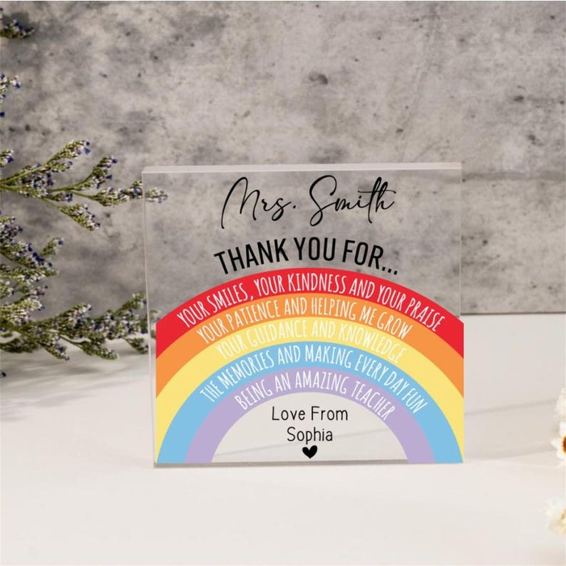 Personalized Teacher Gift,Teacher Desk Name Plate,Teacher Acrylic Plaque,Rainbow Teacher,Teacher Sign, Personalized Teacher Desk Name Plate