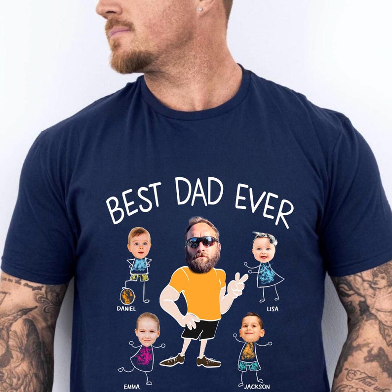 Personalized Best Dad Ever Shirt, Custom Photo Shirt For Dad, Father's Day Tee, Custom Face Kids Shirt For Dad, Funny Gift For Dad From Kids