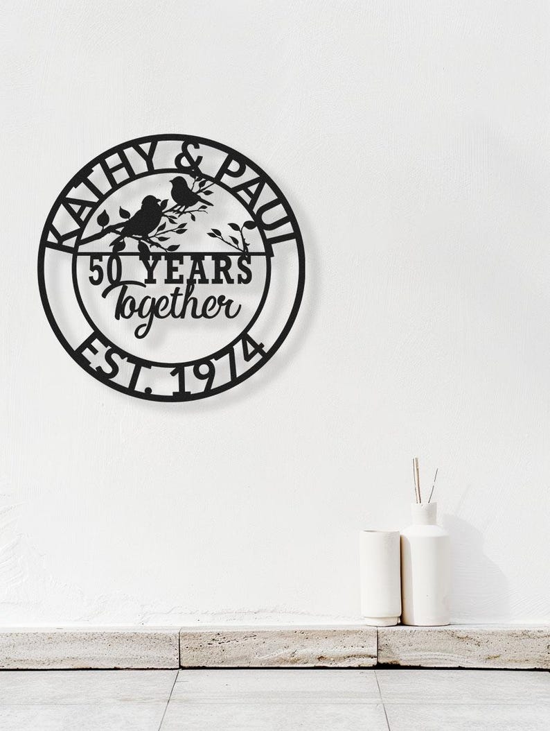 Custom 50 Years Together Monogram Sign, Personalised Family Name Metal Sign, 25 Years Together, 10 Years,Last Name Sign,Housewarming Wedding