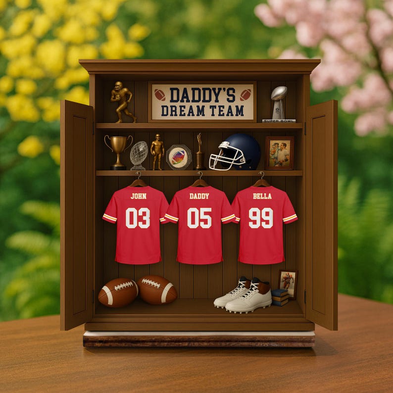 Personalized Daddy's Dream Team Football Jersey 3-Layered Wooden Plaque, Father's Day Gifts For Sports Dad, Grandpa, Custom Names Sign
