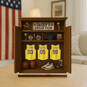Personalized Daddy's Dream Team Basketball Jersey 3-Layered Wooden Plaque, Father's Day Gifts For Sports Dad, Grandpa Gift, Custom Name Sign