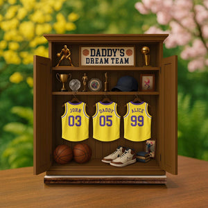 Personalized Daddy's Dream Team Basketball Jersey 3-Layered Wooden Plaque, Father's Day Gifts For Sports Dad, Grandpa Gift, Custom Name Sign