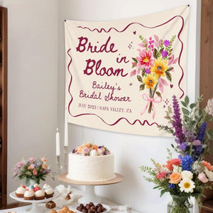 Bride In Bloom Bachelorette Tapestry,Custom Garden Bachelorette Banner Decor,Bachelorette Weekend Backdrop,Wildflower Bridal Shower Tapestry