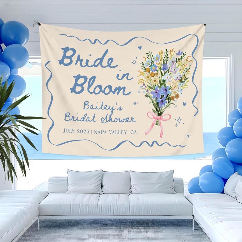 Bride In Bloom Bachelorette Tapestry,Custom Garden Bachelorette Banner Decor,Bachelorette Weekend Backdrop,Wildflower Bridal Shower Tapestry