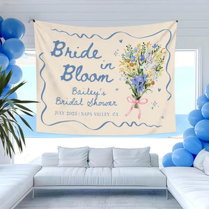 Bride In Bloom Bachelorette Tapestry,Custom Garden Bachelorette Banner Decor,Bachelorette Weekend Backdrop,Wildflower Bridal Shower Tapestry