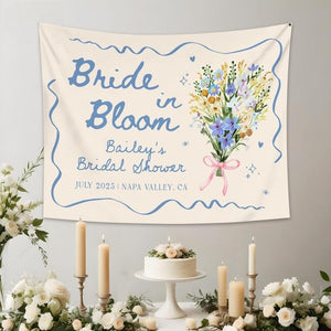 Bride In Bloom Bachelorette Tapestry,Custom Garden Bachelorette Banner Decor,Bachelorette Weekend Backdrop,Wildflower Bridal Shower Tapestry