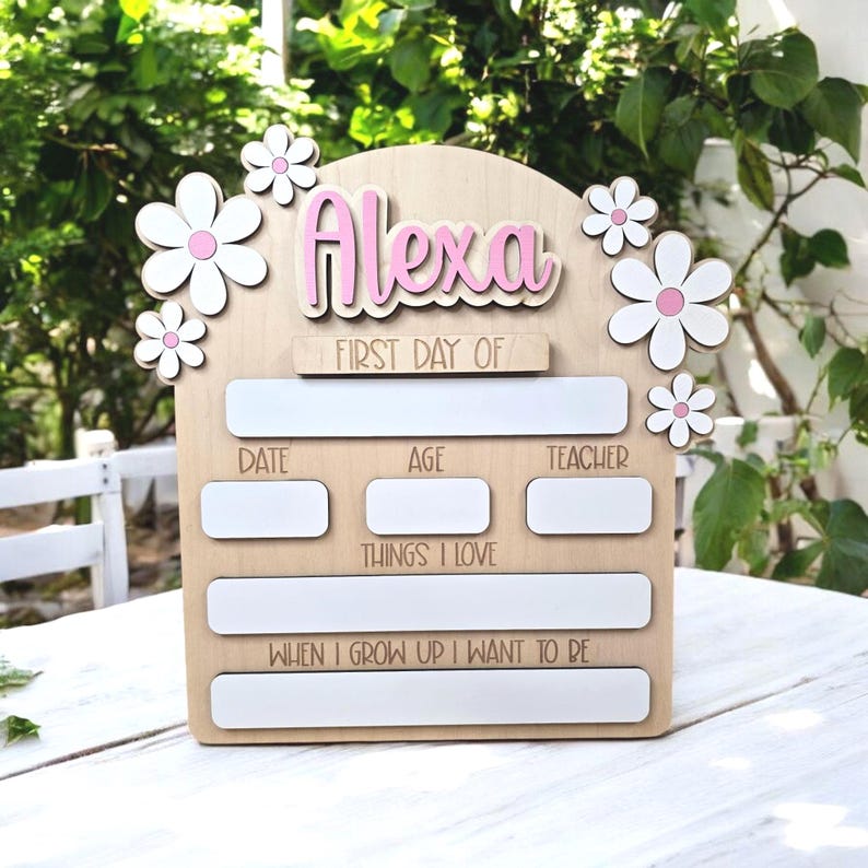 Personalized First Day of School Board, Daisy Name Sign, Photo Prop