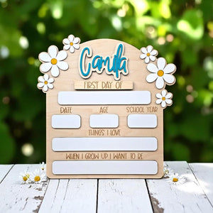 Personalized First Day of School Board, Daisy Name Sign, Photo Prop
