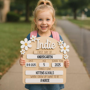 Personalized First Day of School Board, Daisy Name Sign, Photo Prop