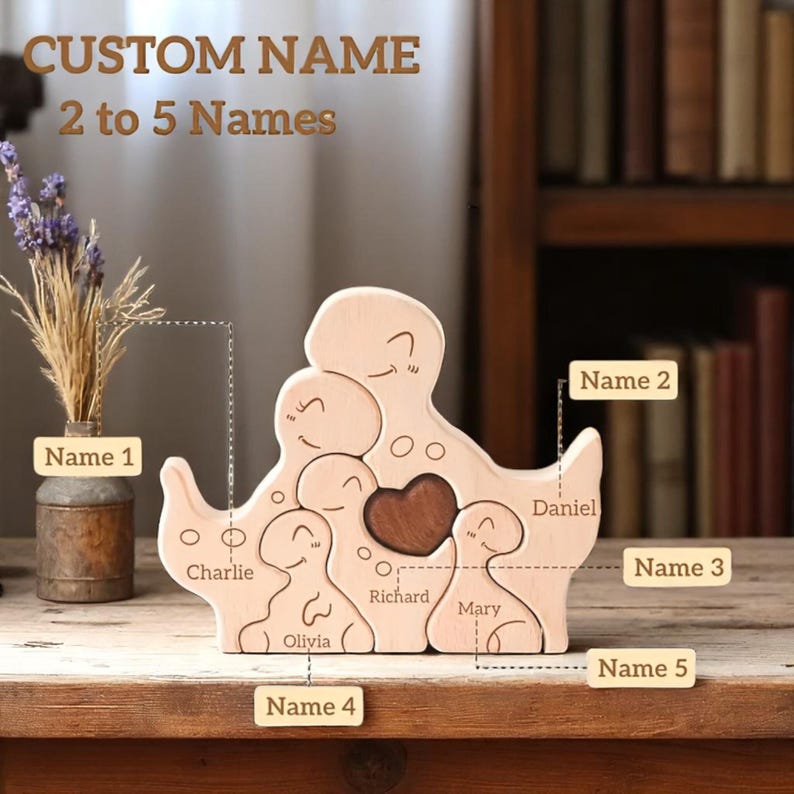 Personalized Dinosaur Family Puzzle, Custom Wooden Dino Gift, Kids Room or Nursery Decor, Baby Shower, Birthday or Family Christmas Gift
