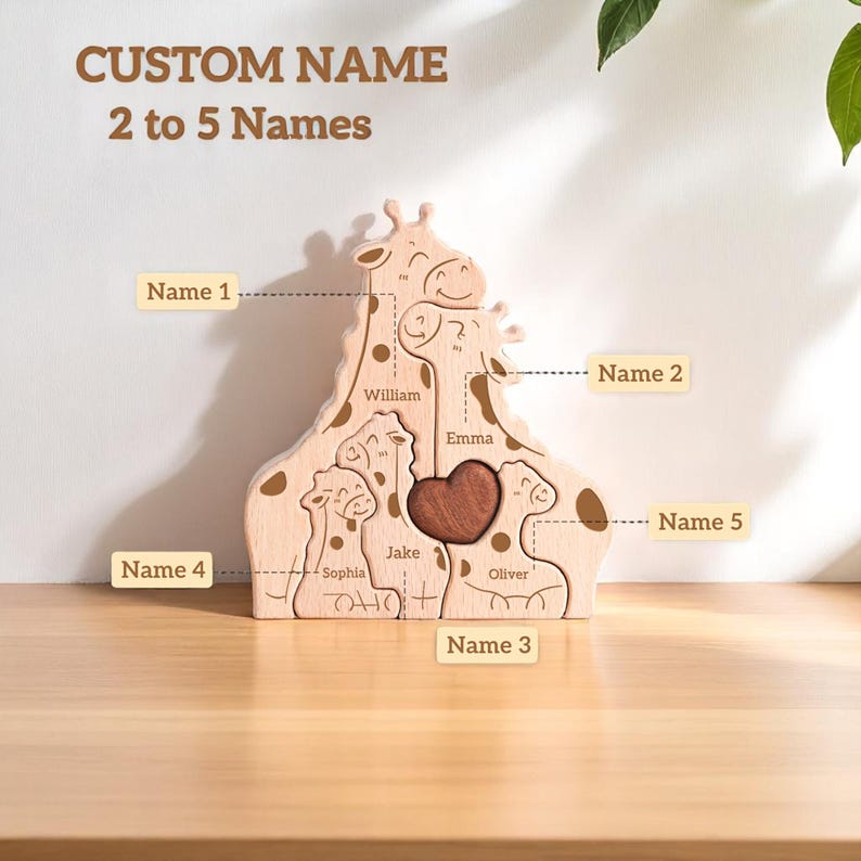 Personalized Giraffe Family Puzzle, Mothers Day Gift, Family Christmas Gift, Baby Shower, Family Of Four Gift, Giraffe Gifts, Nursery Decor