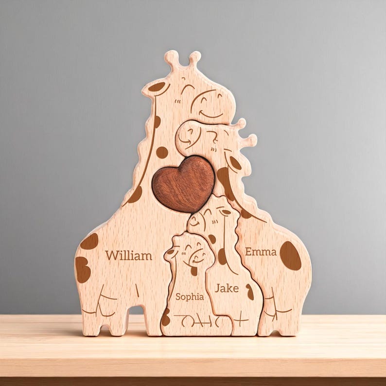 Personalized Giraffe Family Puzzle, Mothers Day Gift, Family Christmas Gift, Baby Shower, Family Of Four Gift, Giraffe Gifts, Nursery Decor