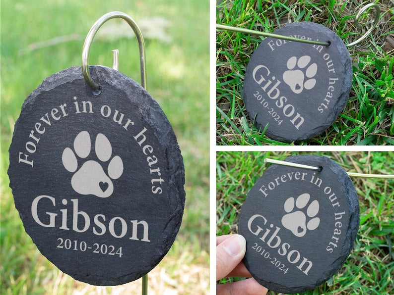 Engraved Pet Memorial Garden Stone with Stake, Custom Dog/Cat Loss Gift, Honor Your Beloved Pet, Personalized Outdoor Remembrance Gifts