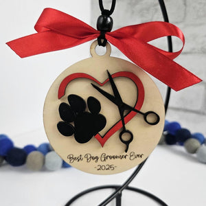 Best Dog Groomer Ever Ornament - Personalized Gift for Dog Lovers - Christmas Tree Decoration with Paw Print & Scissors Design
