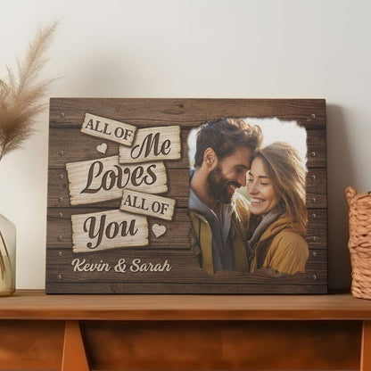 Custom Wooden Couple Photo Canvas, Personalized Anniversary Gift with Names and Photo, Romantic Home Decor, Unique Wedding Keepsake